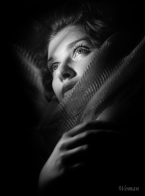 Woman | woman, black and white, hand, scarf