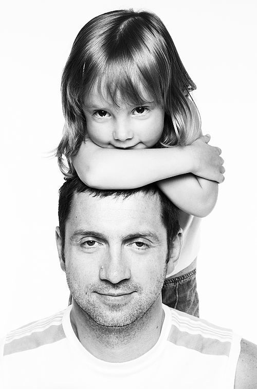 With daddy | black and white, child, male