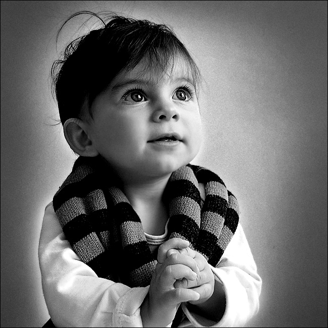 About the eyes of an angel | black and white, child, scarf