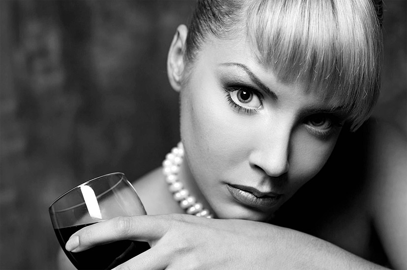 Can't drain the cup | woman, black and white, blonde, glass