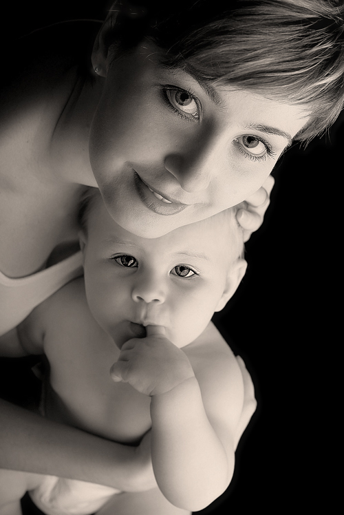 Her son | woman, black and white, child