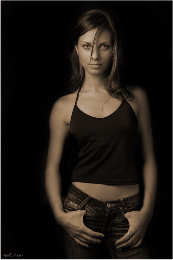 Jeans | woman, low key, sepia