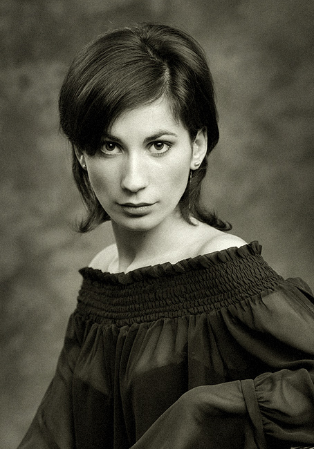 Frills | black and white, woman, brunette