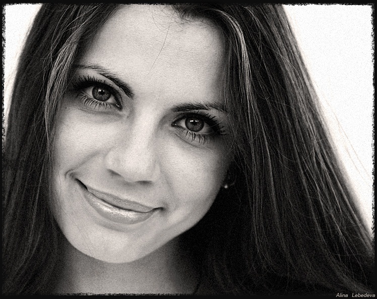 Olesya | woman, black and white, brunette, emotion