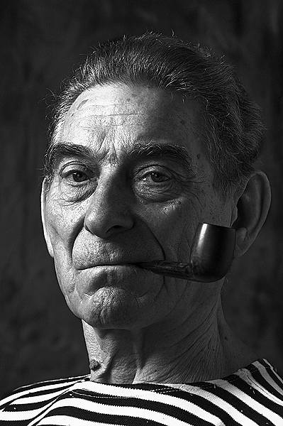 Retired serviceman | black and white, male, pipe