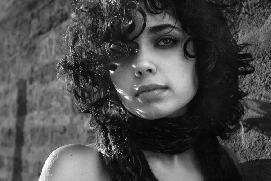 Sweetest d&#233;j&#224; vu | woman, black and white, curls, scarf