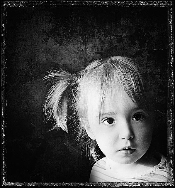 Dark room | black and white, blonde, child