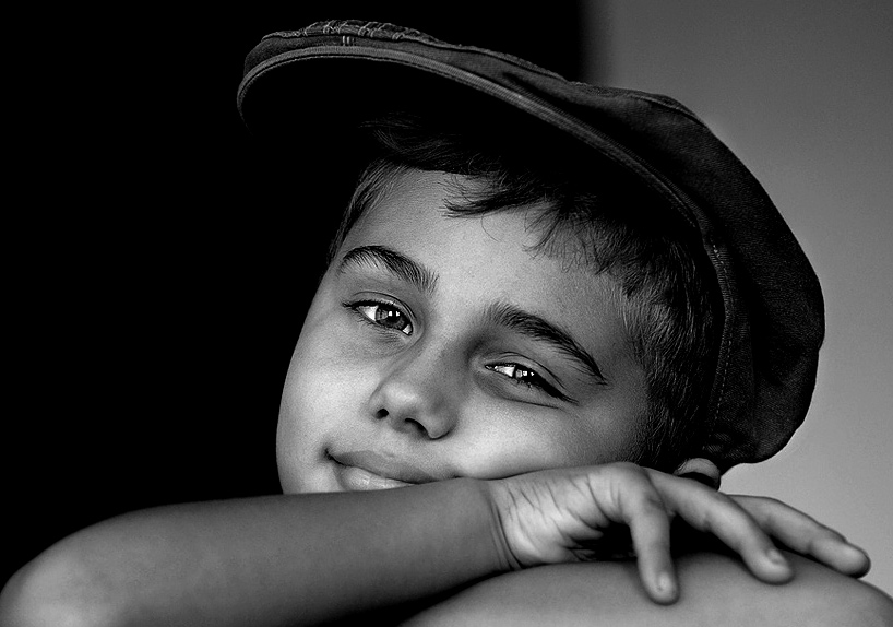 Sonny | black and white, hand, child, hat