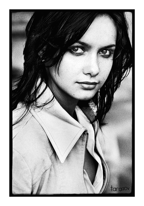 Watching. | woman, black and white, brunette