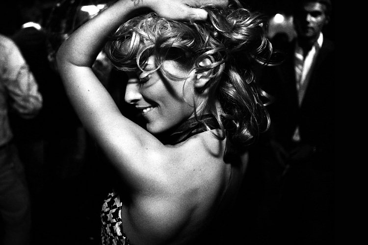 Night clubbing | woman, black and white, curls, emotion