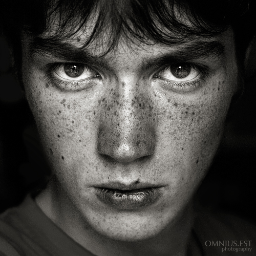 Self-portrait | black and white, freckles, male, low key