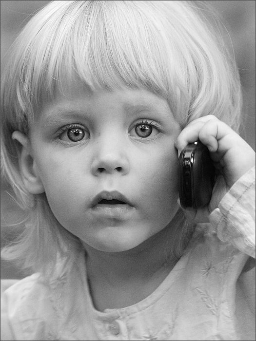 Hello? | black and white, blonde, child