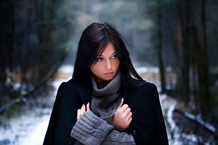 First Snow | nature, brunette, woman, snow