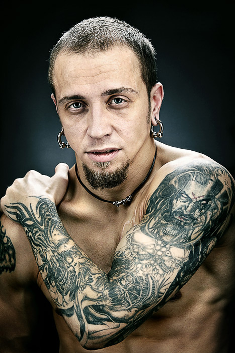 Portrait | tattoo, piercing, male, low key