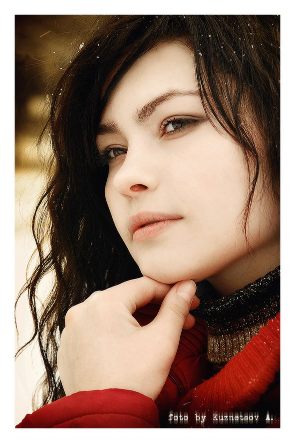 Portrait of a loved one | brunette, woman, hand, snow