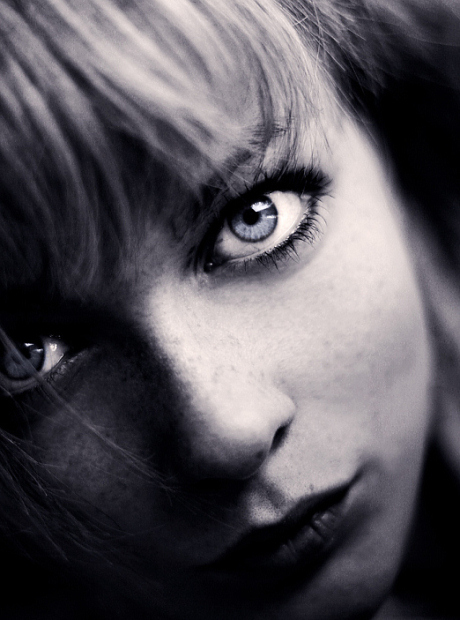 Deep inside | woman, black and white, freckles