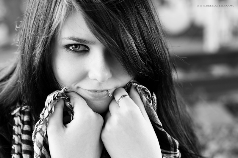 just smile | piercing, scarf, black and white, woman