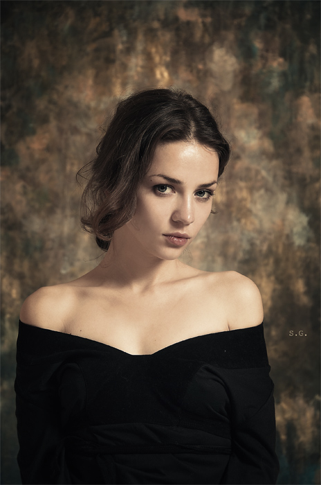 A. portrait | woman, brunette, shoulder