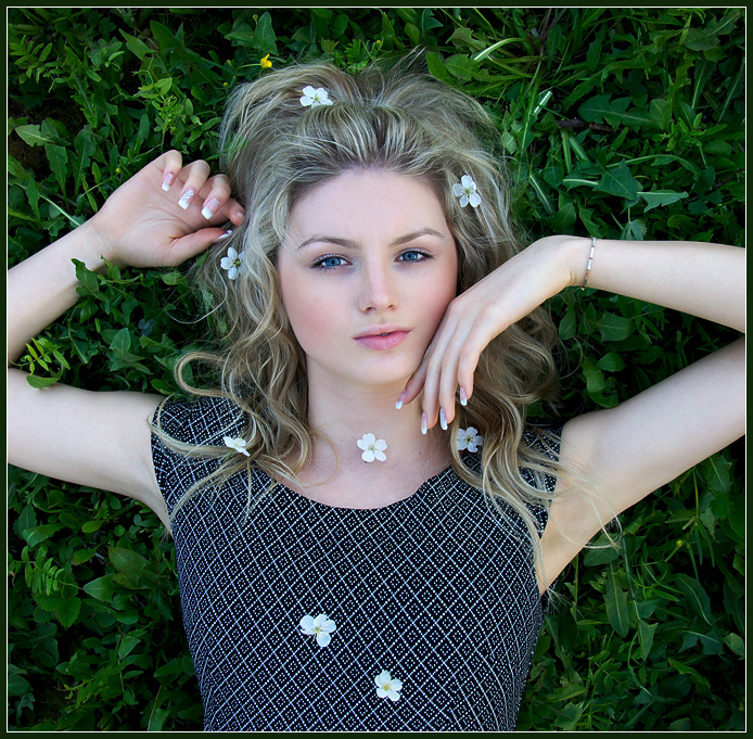 Drowning in the grass | woman, blonde, nature, flower