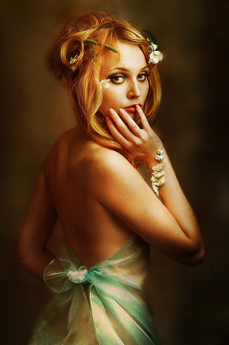 Golden fairy | woman, shoulder, redhead, flower