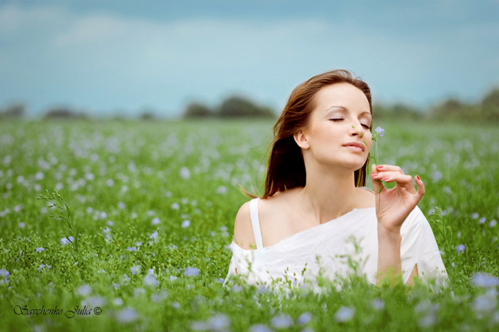 Feeling the breath of summer | woman, nature, flower