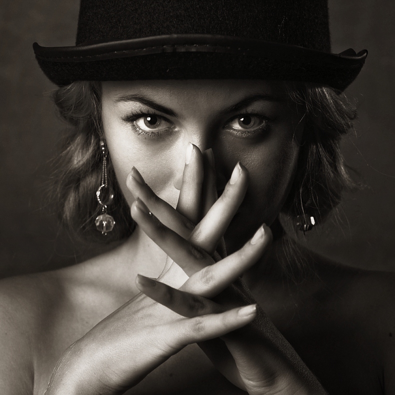 Fingers | woman, hand, sepia, hat