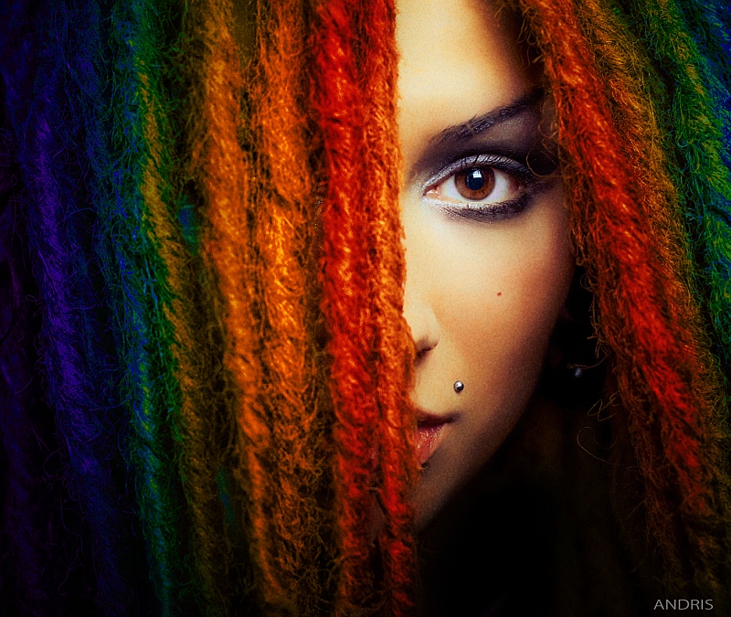 Rainbow | woman, dreadlocks, piercing