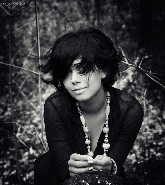 Branches | woman, black and white, brunette, nature