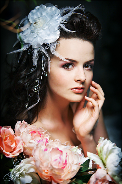 Portrait for Olga | hairstyle, half-turn, flower, hand