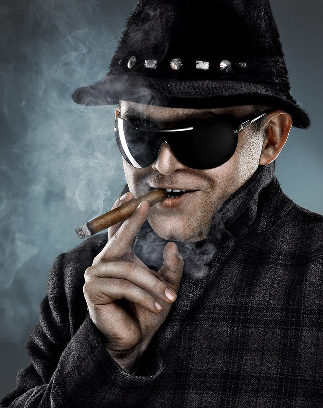 Sly | male, glasses, hat, cigar, smoke