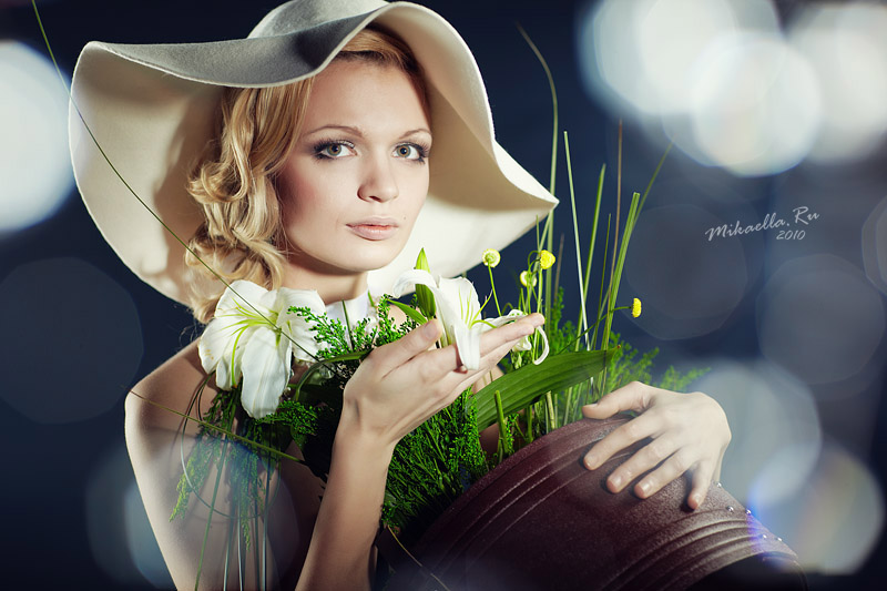 Flower girl | blonde, bokeh, flower, hat