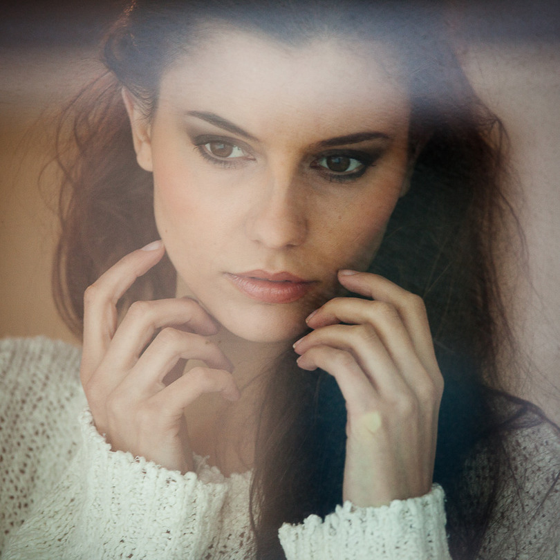 Behind the window | brunette, long hair, hands