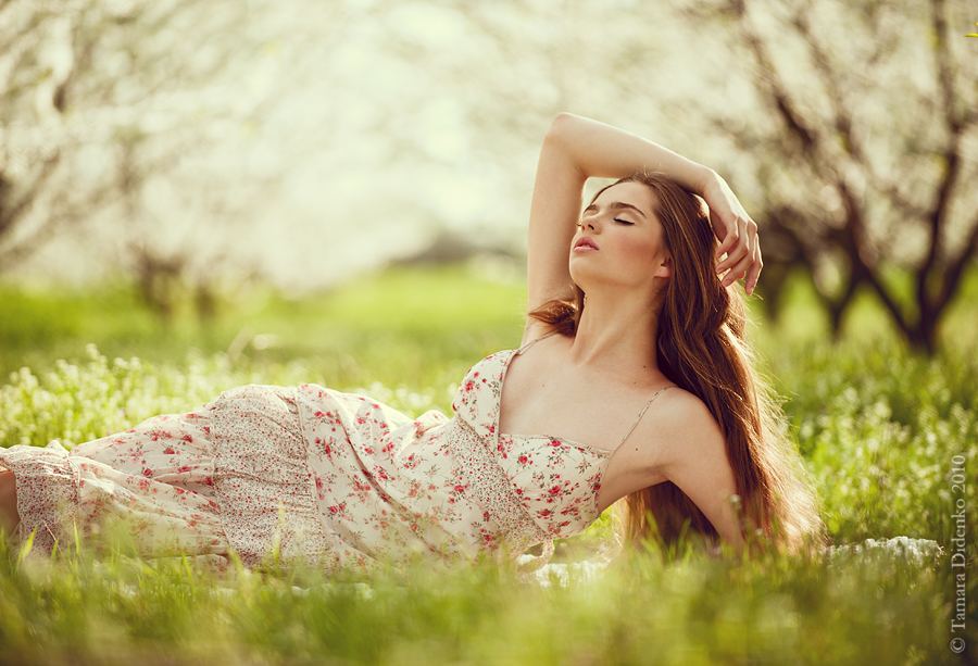 Spring is here | long hair, nature, dress , lie 