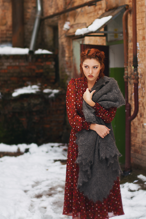 When you return | woman, dress, hairstyle, redhead, scarf