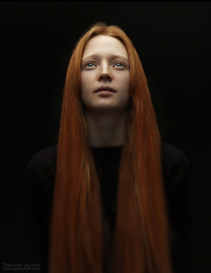 Divine shine | stare, long hair, low key, redhead, sepia