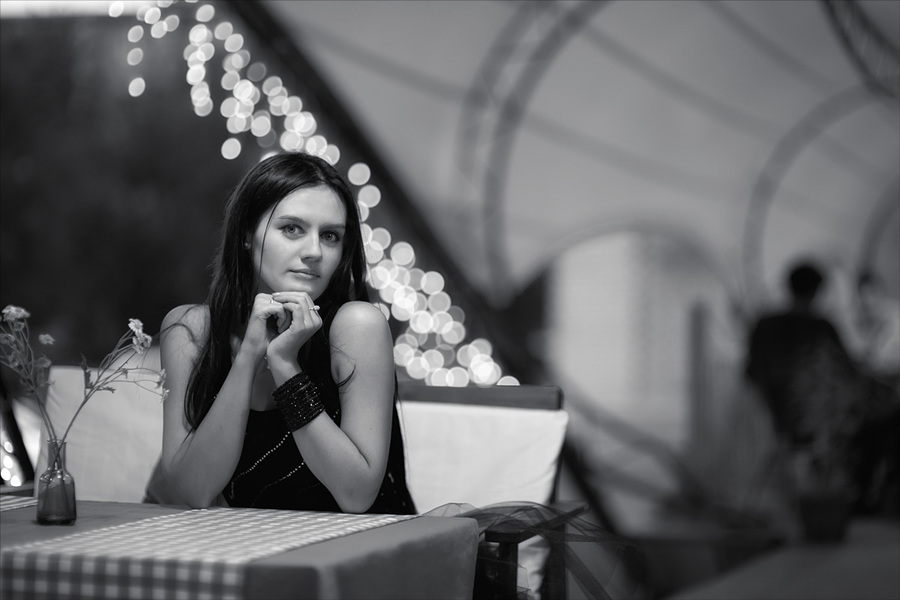 Girl waiting at cafe | girl, cafe, table, chair