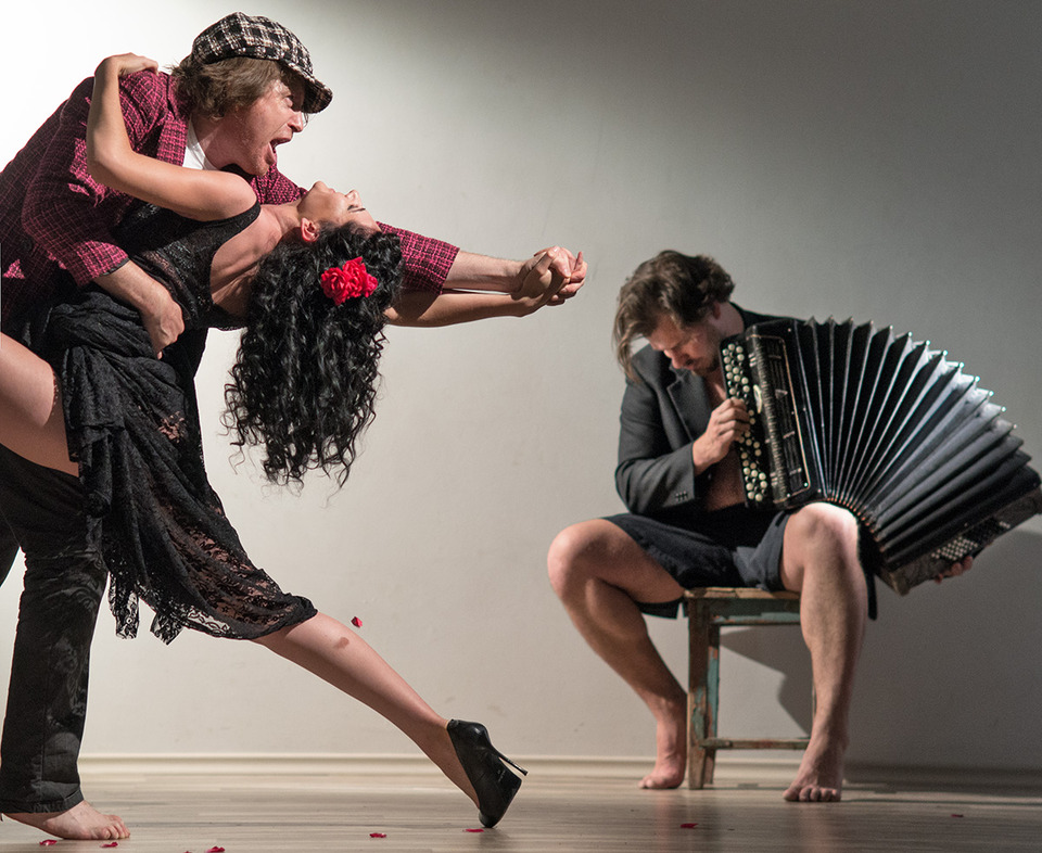 Barefool dancing | dancing, barefoot, accordion, grey wall