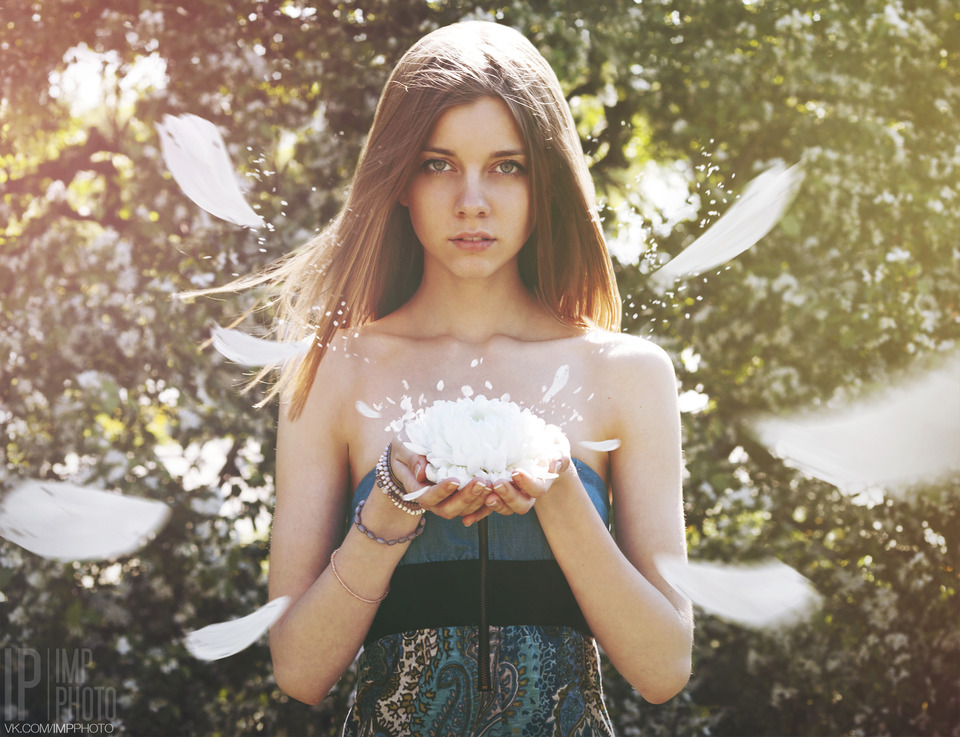 Little angel | angel, teen, white feather, garden