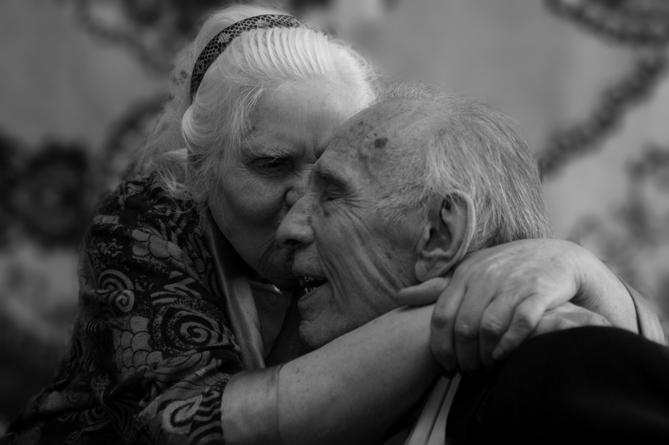 Old age | old age, grandparents, black & white, hug