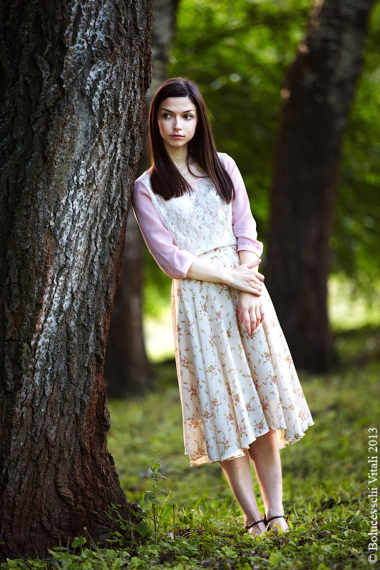 Tree supports girl from falling | tree, girl, nature support, long dress