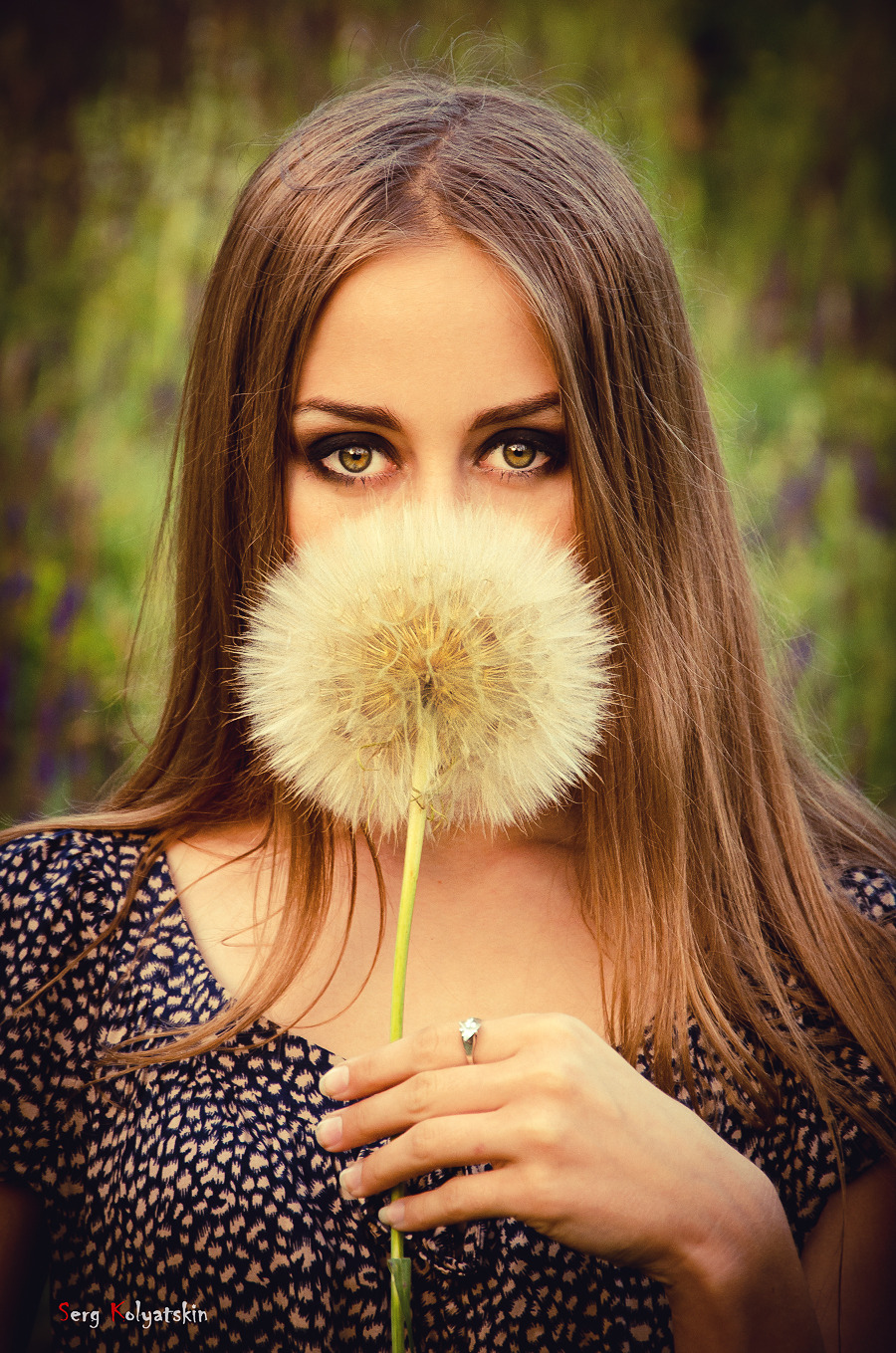 Huge dandelion | dandelion, girl, long-haired, country