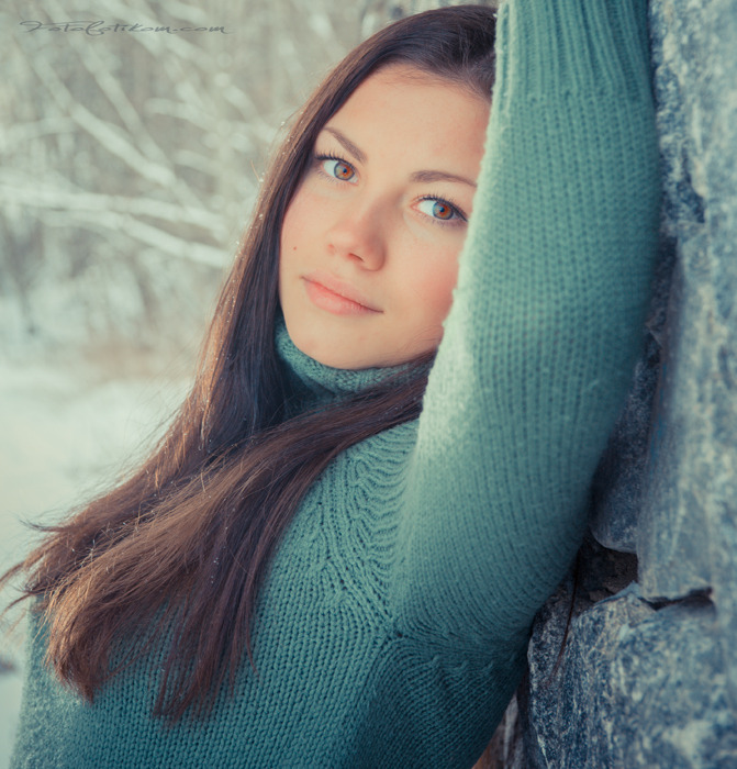 Grandmother was here | young girl, pink cheeks, brown eyes, winter