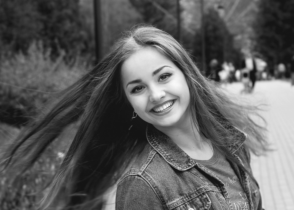 Happy and smiling girl | smile, happiness, black & white, cutie