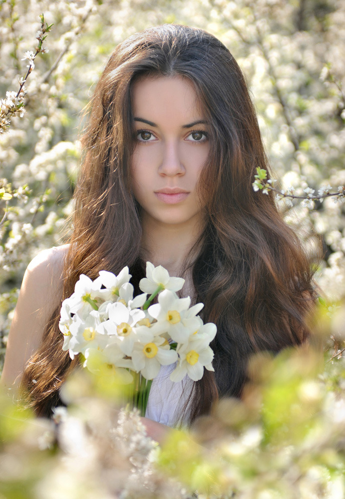 Girl and flowers | girl, flowers, field, long-haired