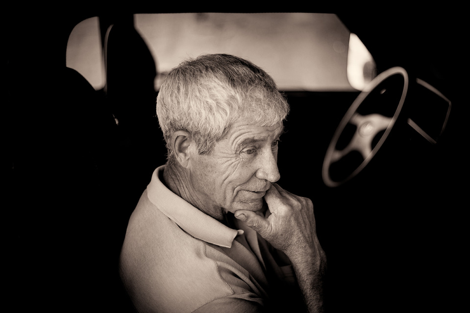 Not a driver | Lada, old man, black & white, car