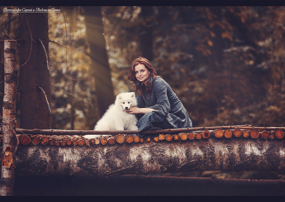 Girl with dog | dog, girl, bridge, autumn