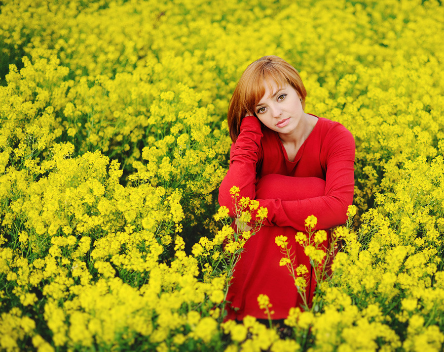 Girl in red | girl in red, flowers, field, summer