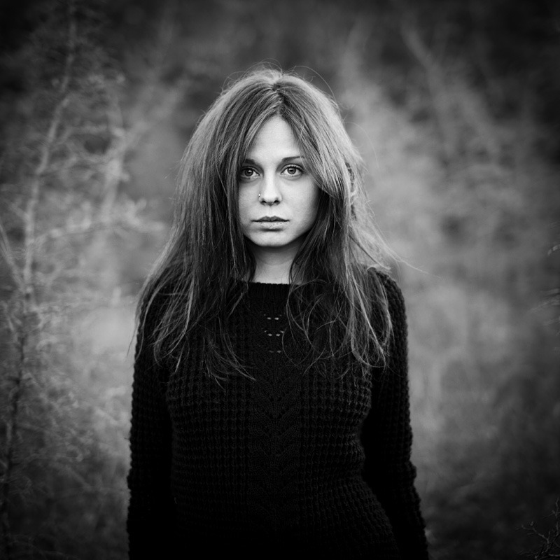 Black-and-white portrait of the model Olga | portrait  , model , genre, black-and-white photography, girl, messy hair , pullover, nose, piercing, Olga