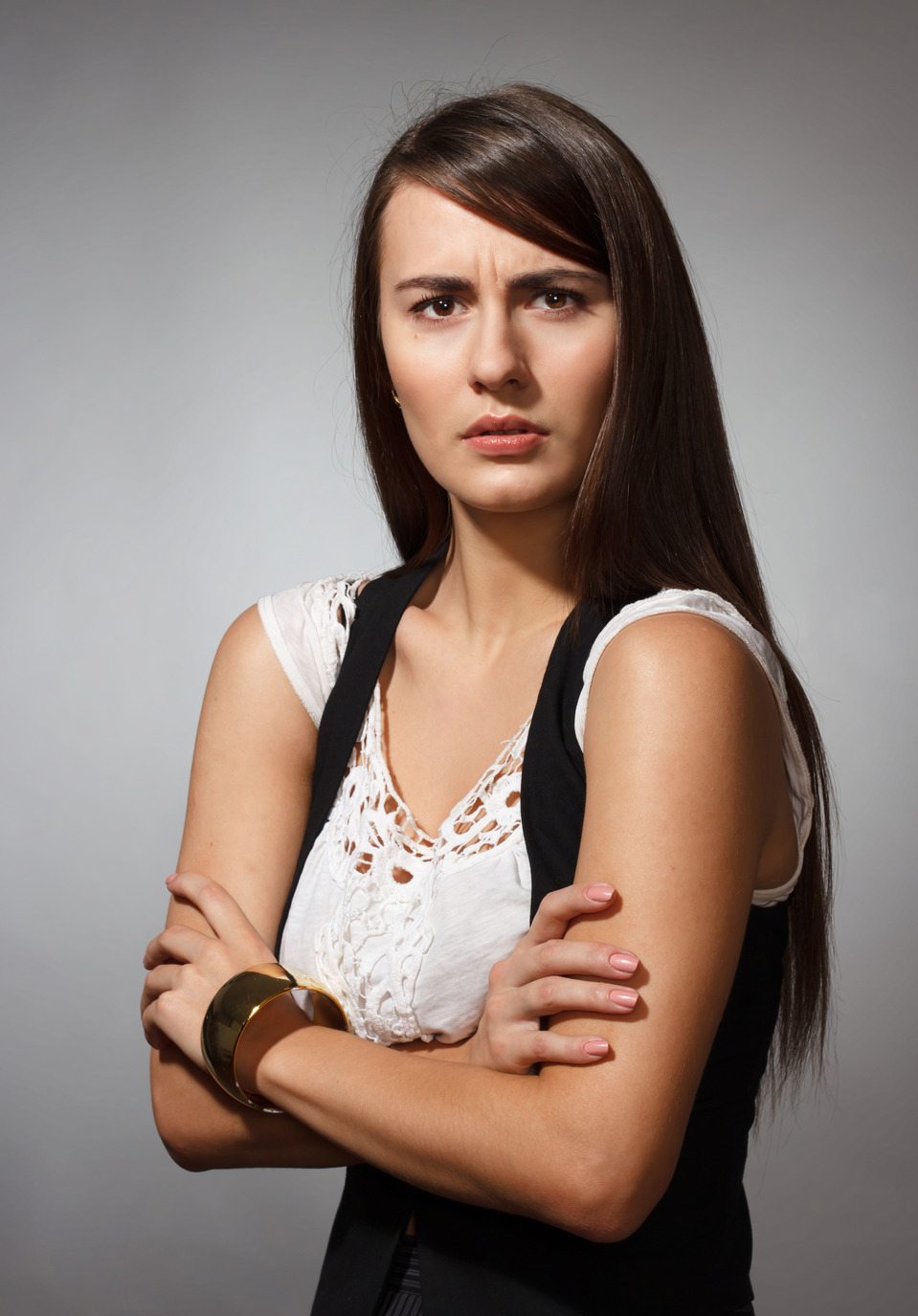 Indignation of a woman | portrait, model, woman, long hair, brunette, indignation, emotions, face