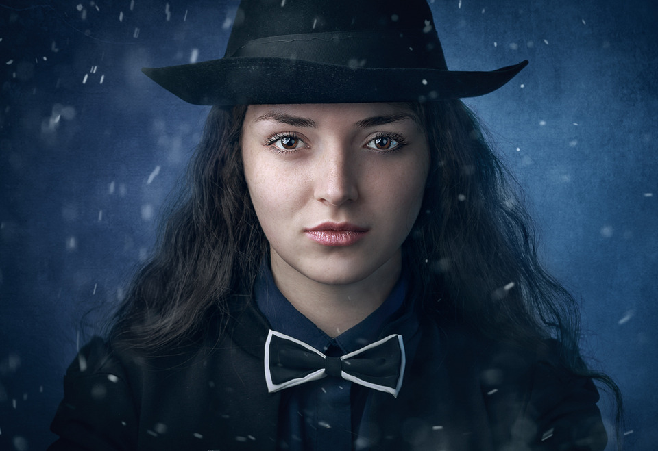 Girl wearing dress-coat | dress-coat, snow flakes, shovel hat